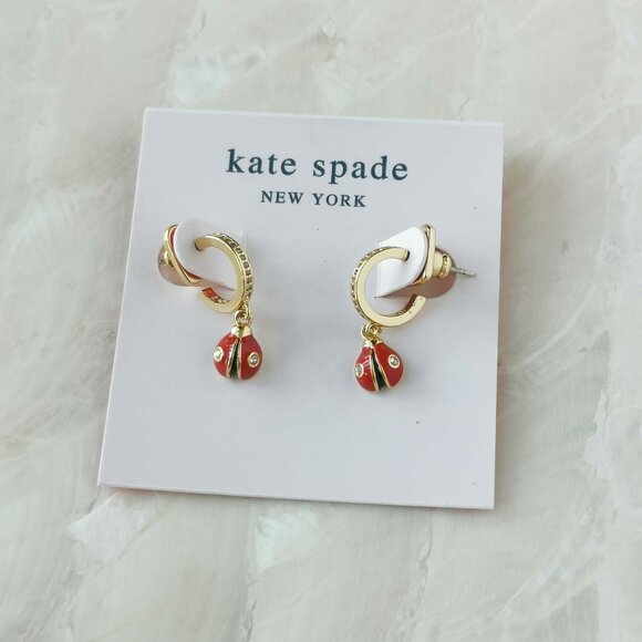 Kate Spade Jewelry - Kate Spade • Nature Walk Ladybug Gold Red Huggie Earrings